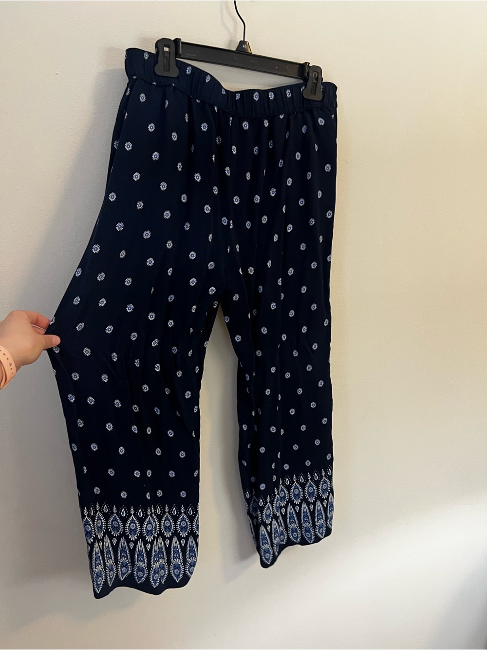 LOFT Navy Floral Dot Elastic Waist Pants